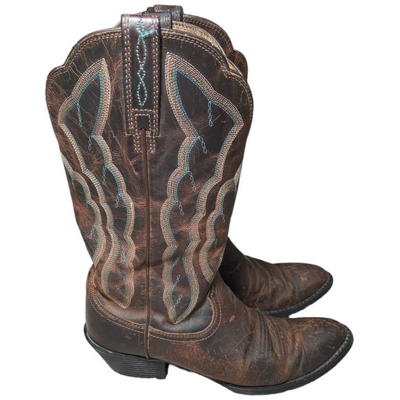 Ariat Shoes - Ariat Heritage Western R Toe Brown Leather Contrast Stitch Boots Women’s Size 6B